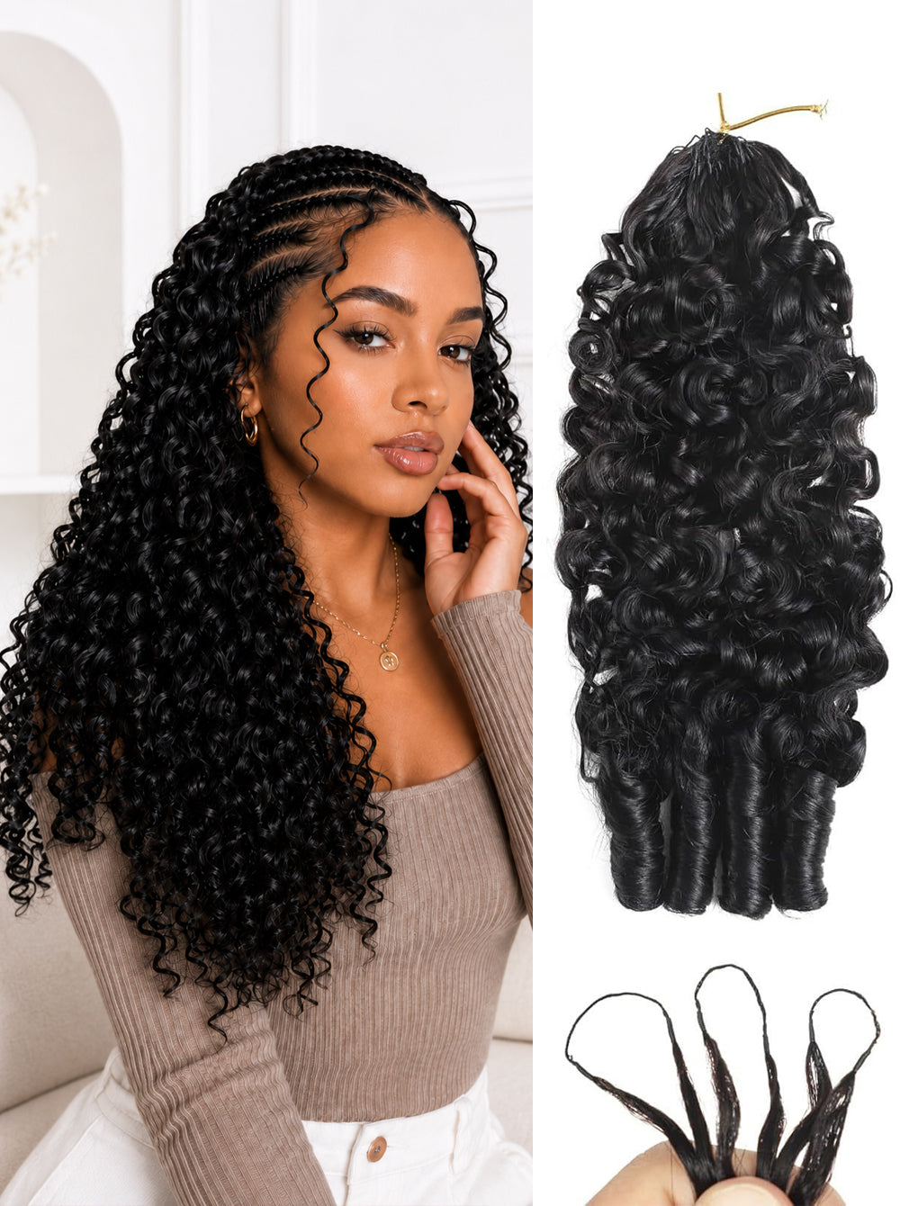 Burmese Curly Crochet Human Hair Extensions | Boho Braids, Fulani Braids & Twists | Pre-Separated Pre-Looped Lightweight Soft Hair