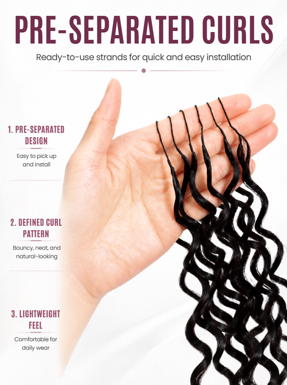 Burmese Curly Crochet Human Hair Extensions | Boho Braids, Fulani Braids & Twists | Pre-Separated Pre-Looped Lightweight Soft Hair
