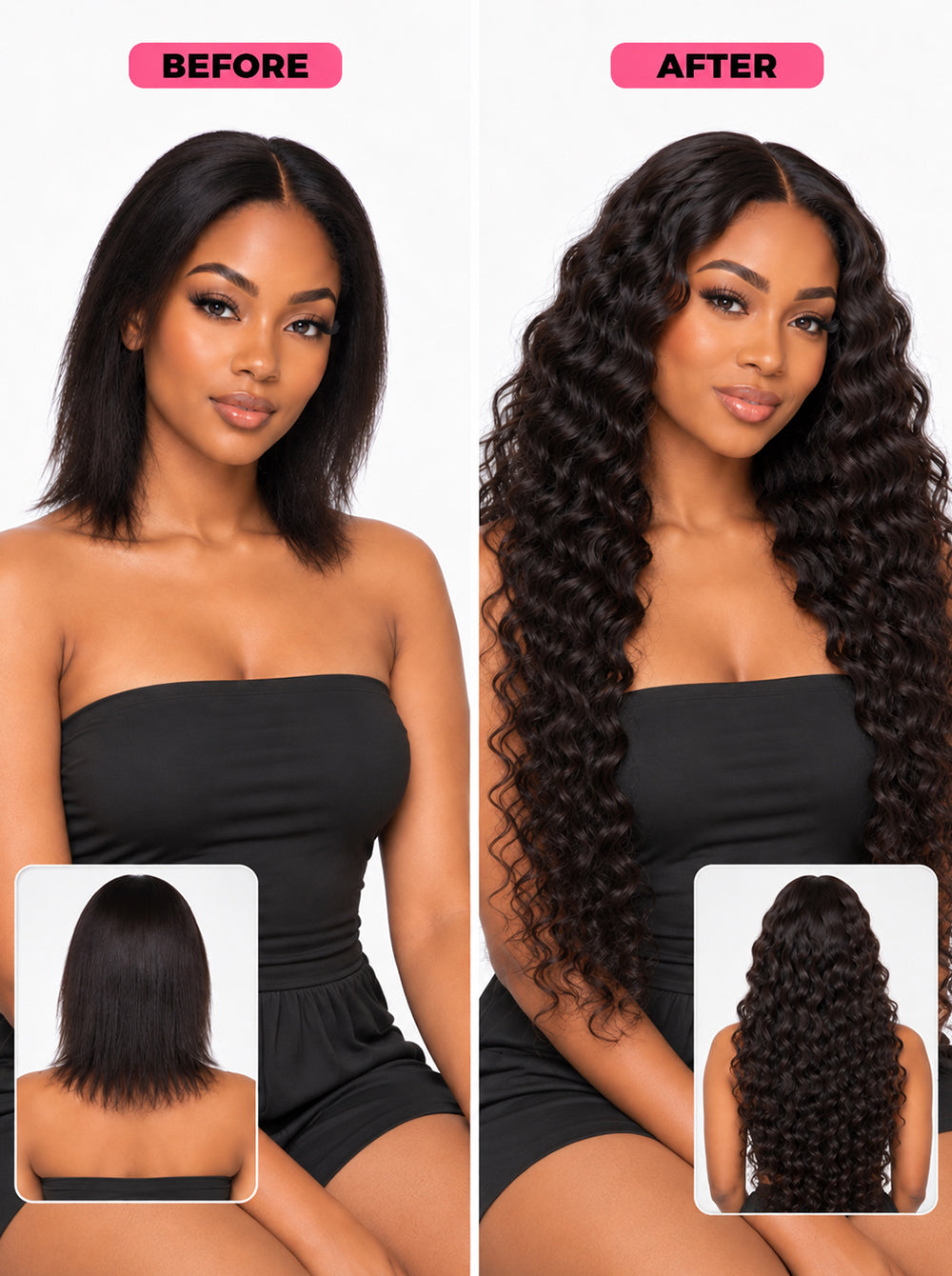 water_wave_clip_in_hair_extensions_before_and_after